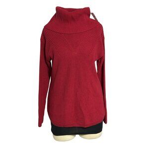 Talbots Petite Womens PM Red Ribbed Knit Turtleneck Sweater 70% Cotton 30% Modal
